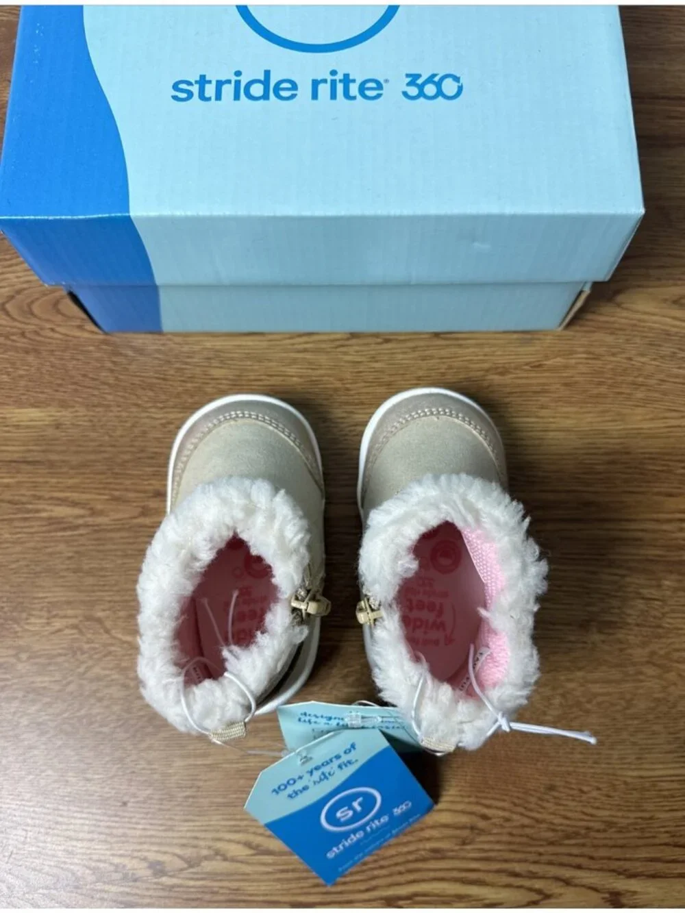 Stride Rite 360 Toddler Girls 3M Side Zip Champagne Faux Fur Zina Ankle Boot